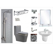 COMBO BỒN CẦU CAO CẤP XÁM VIỀN VÀNG