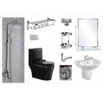 COMBO BỒN CẦU CAO CẤP  ĐEN VIỀN VÀNG 