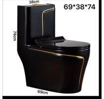 Bồn Cầu 1 Khối Đen Viền Vàng
