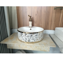 Chậu Lavabo Đặt Bàn Tròn Lá Vàng