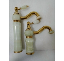 Vòi Lavabo Nóng Lạnh Thân Đá Tay Vàng Cao 2 Tấc