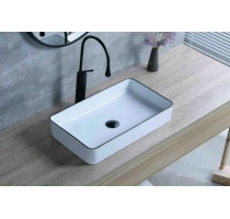 Chậu Lavabo Đặt Bàn Chữ Nhật Trắng Viền Đen